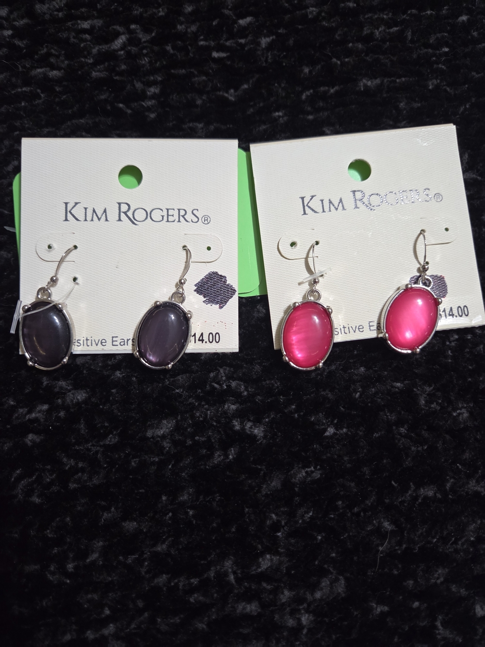Kim Rogers Oval Drop Earrings — Hot Pink and Deep Purple